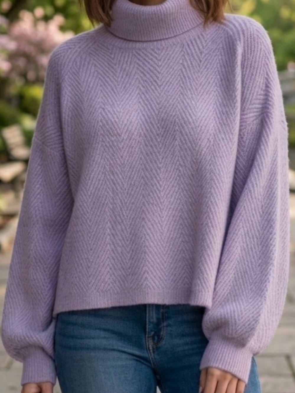 Lavender Turtleneck Knit Sweater